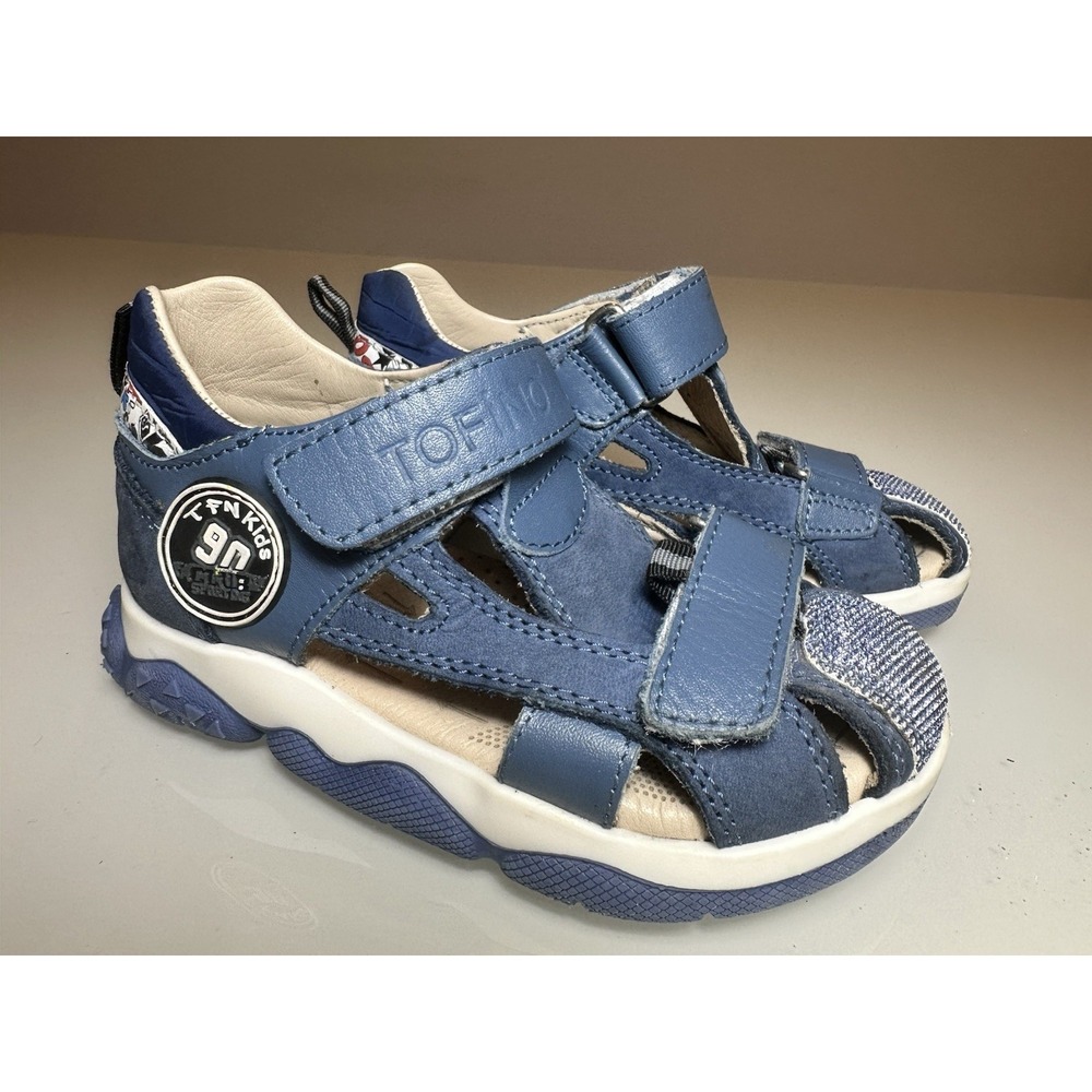 Tofino TFN Kids Blue Leather Fisherman Comfort Sandals Size EU 27 Hook Loop